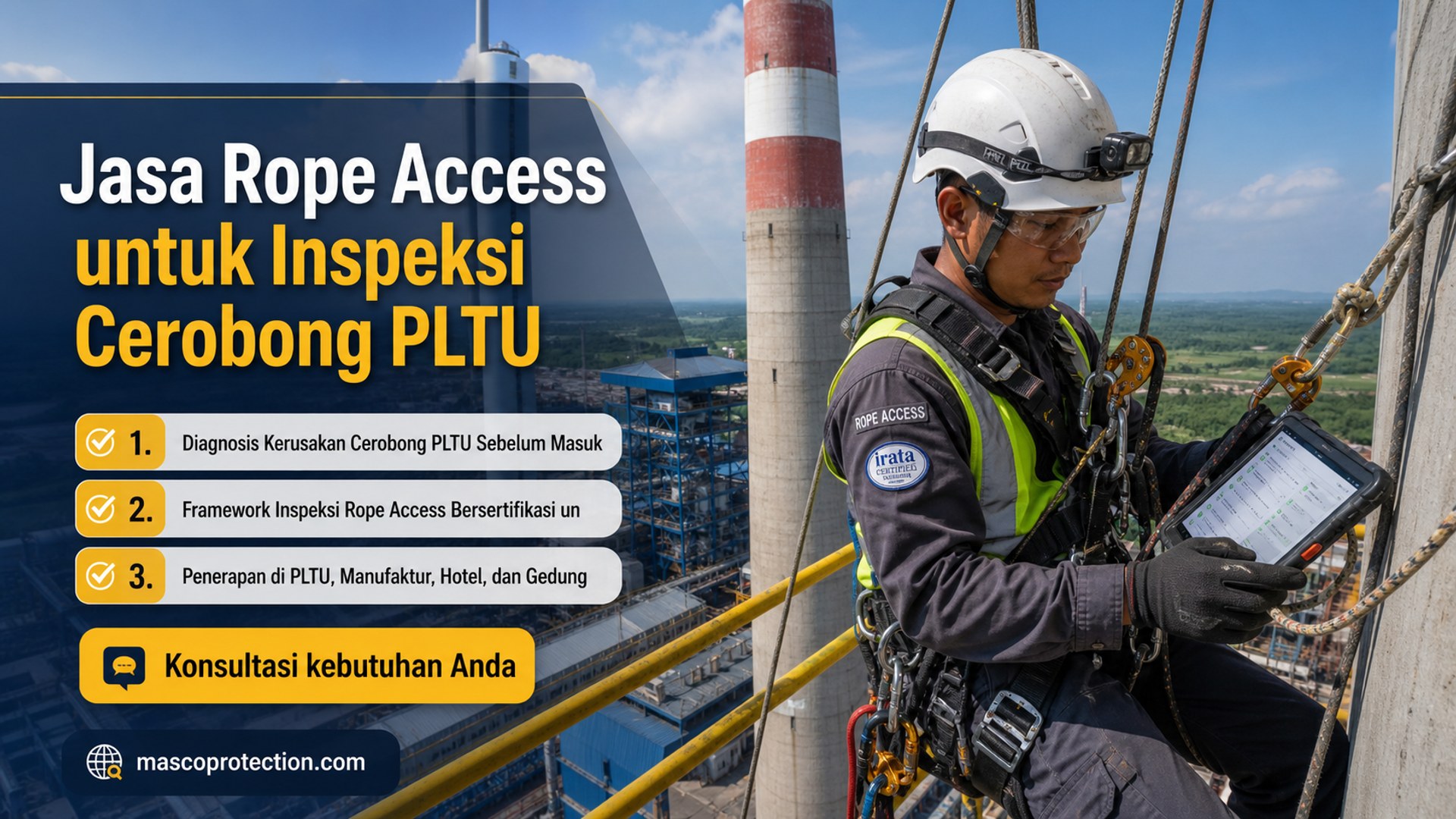 jasa coating industri Indonesia - Jasa Rope Access untuk Inspeksi Cerobong PLTU
