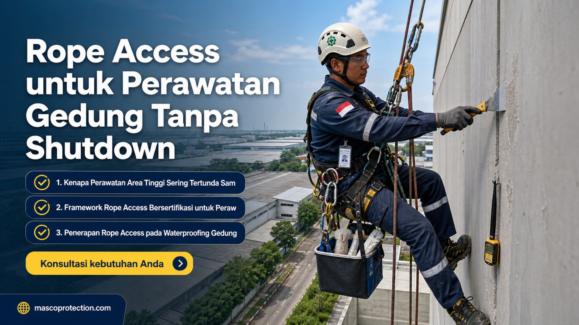 jasa coating industri Indonesia - Rope Access untuk Perawatan Gedung Tanpa Shutdown