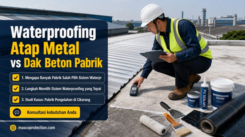jasa coating industri Indonesia - Waterproofing Atap Metal vs Dak Beton Pabrik